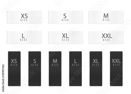 Fabric clothing size labels and tags realistic vector illustration isolated.
