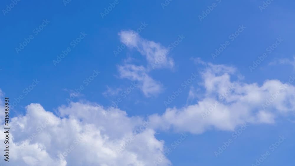 Timelapse of blue skyline wide space in day time. fluffy clouds traveling in beautiful clear soft blue space. day time cloudscape in good environment, sunny day good weather forecast. B roll footage
