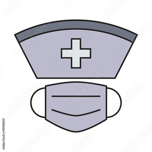Nurse hat and face mask simple medicine icon in trendy line style isolated on...