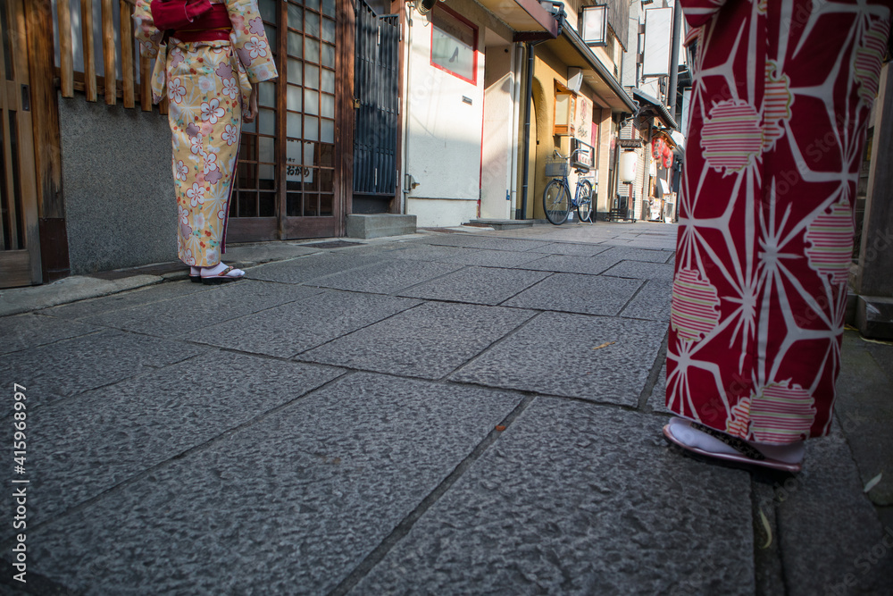 Traditional japanese style dress on the street of Osaka Traditional japanese style dress on the street of Osaka