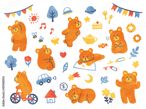 handwriting illustration set of bear