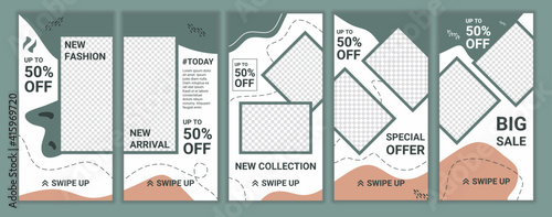 Collection of Editable banner ig story template. Fashion sale media social stories with pastel color design puzzle. Suitable for social media stories post and web mobile ads. Vector illustration
