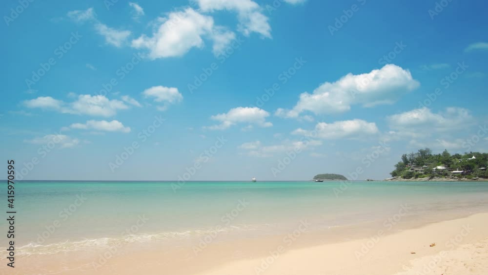 Phuket Thailand beach sea. Landscape view of beach sea and sand in summer sun. Beach space area background. At Patong beach, Phuket, Thailand. On 16 jan 2021. 4K UHD Video clip Phuket Thailand beach sea. Landscape view of beach sea and sand in summer sun. Beach space area background. At Patong beach, Phuket, Thailand. On 16 jan 2021. 4K UHD Video clip