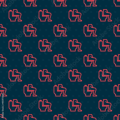 Red line Men sitting on the toilet and Constipation are experiencing severe abdominal pain icon isolated seamless pattern on black background. Vector.