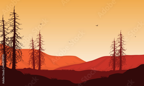 Stunning natural views at dusk in the desert. Vector illustration