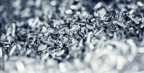 Banner Macro photo of iron metal shavings after CNC drilling lathe machine, Industrial background