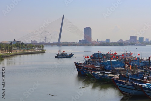 Boats standing on the Han River, Da Nang, Vietnam