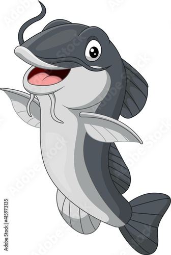 Cartoon happy catfish on white background