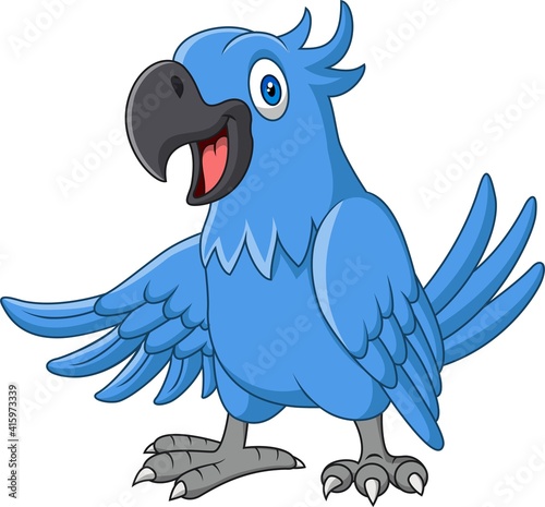 Cartoon funny blue macaw isolated on white background