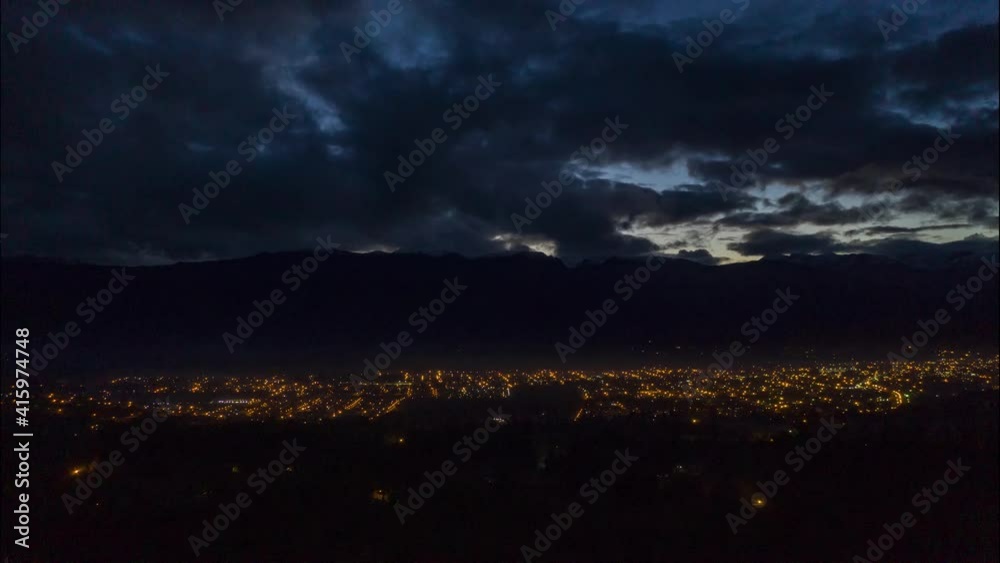 Time-lapse of sunset over El Bolson, Argentina, wide shot Time-lapse of sunset over El Bolson, Argentina, wide shot