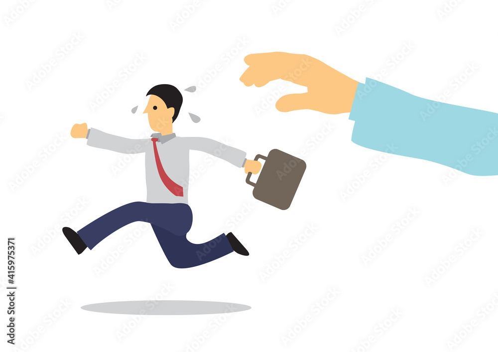 Human hand catching of businessman running away. Human hand catching of businessman running away.
