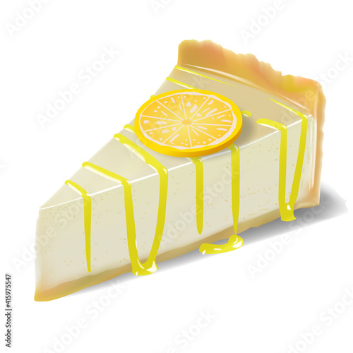 Cheesecake with lemon, Vector Illustration isolated on white background