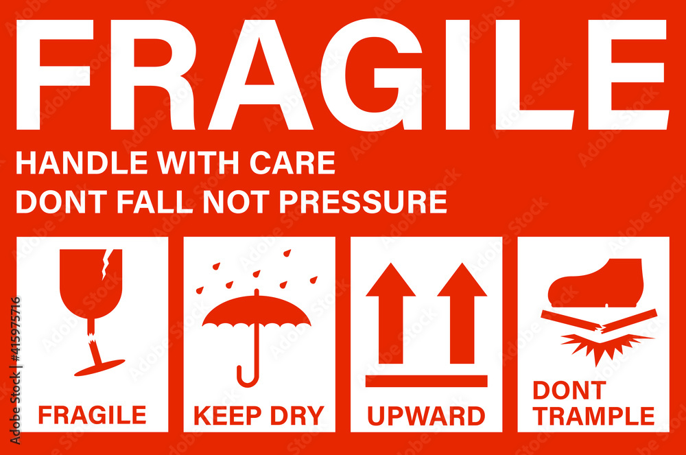Fragile handle with care sticker and poster for delivery service Stock