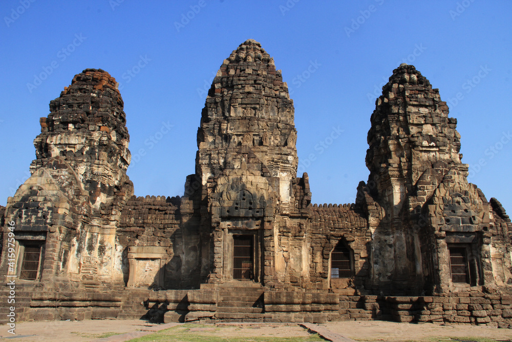 The historic Khmer-style Wat Phra Phang San Yot, 13th century temple in Lopburi,Thailand.