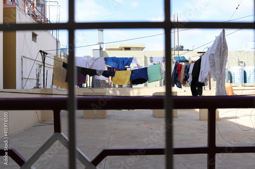 Laundry hanging outside the window