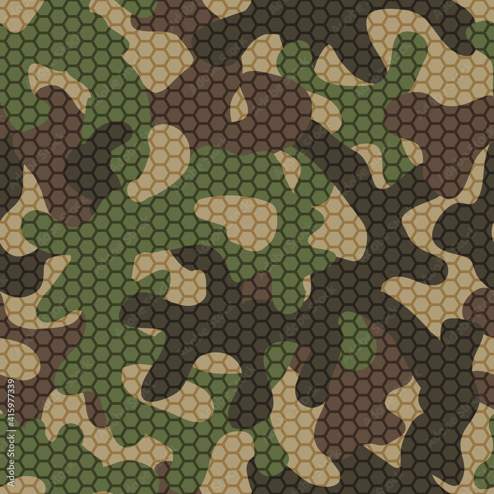 Naklejka premium Modern woodland camouflage. Seamless spotted pattern. Forest scrim.