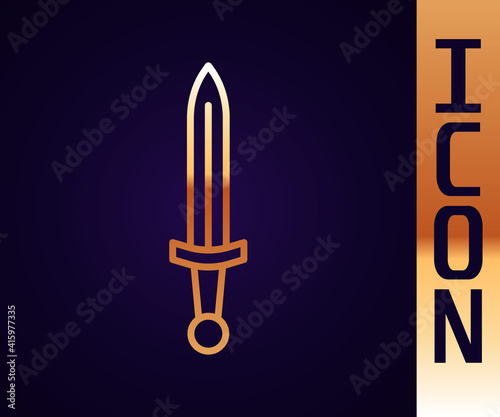 Gold line Medieval sword icon isolated on black background. Medieval weapon. Vector.