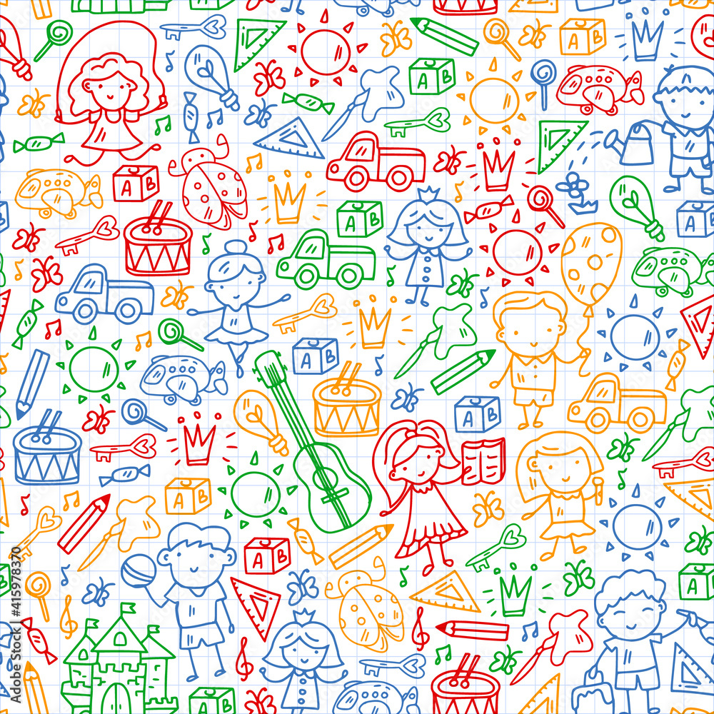 School, kindergarten with cute vector children. Creativity and imagination. Dancing, singing, painting, online education. School, kindergarten with cute vector children. Creativity and imagination. Dancing, singing, painting, online education.