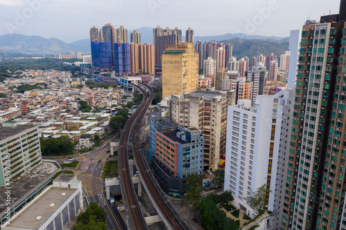Drone fly over Hong Kong city © leungchopan