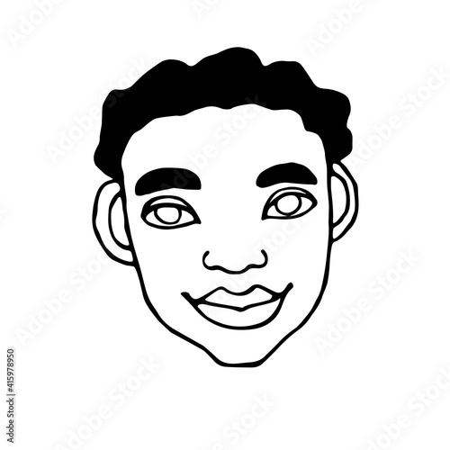 Vector outline face people. Hand drawn line art illustration. The head of a man, woman, boy, girl in the style of a Doodle, isolated on a white background. Different and beautiful
