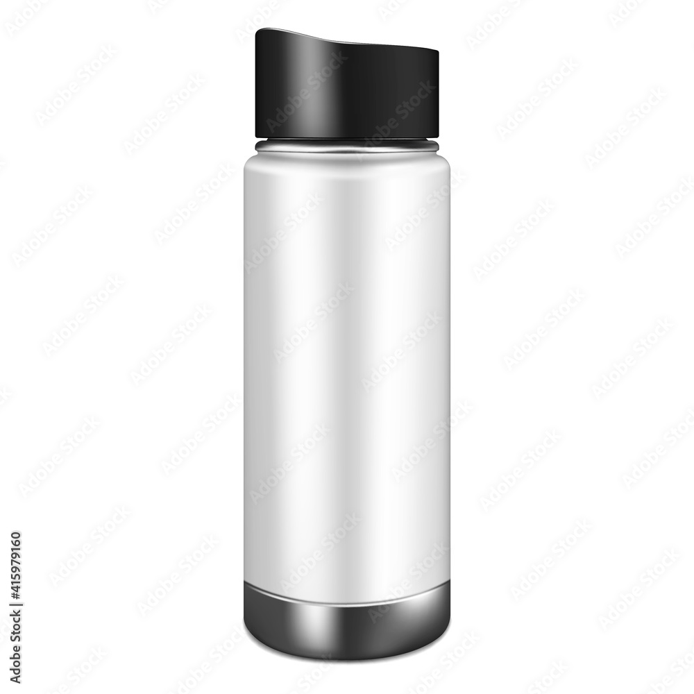 Tall thermo water bottle, realistic vector mock-up. Blank sports flask. Stainless steel travel mug, mockup. Template for design Tall thermo water bottle, realistic vector mock-up. Blank sports flask. Stainless steel travel mug, mockup. Template for design
