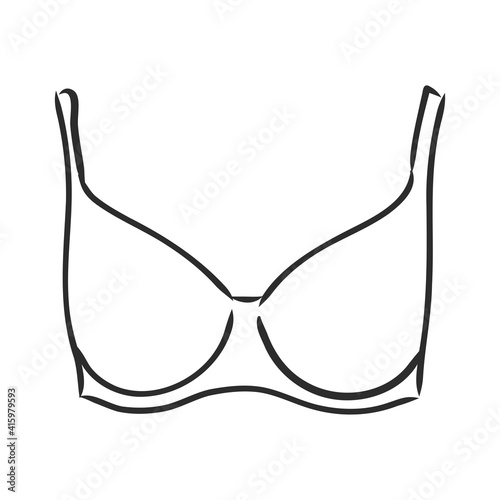 Hand Drawn Women's Bra Sketch Symbol isolated on white background. Vector lacy bra In Trendy Style. Woman's underwear hand drawing sketches elements