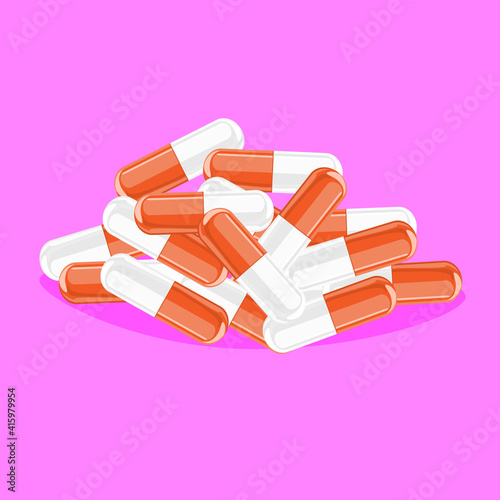 Stack of capsules pills isolated on white background. Flat and solid color vector illustration.
