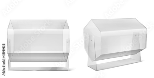 Lottery machine, transparent raffle drum isolated on white background. Vector realistic mockup of 3d empty clear acrylic lottery drum for bingo, lotto, gamble. Leisure game with draw prize
