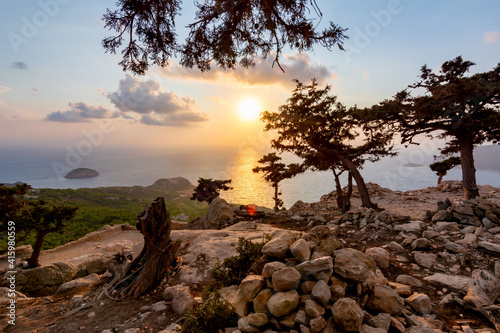 Sunset on Rhodes island seen from Monolithos castle, Greece