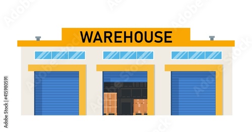 Modern Warehouse Building loading docks. Storage center logistics.Isolated object white background. Vector illustration in flat style