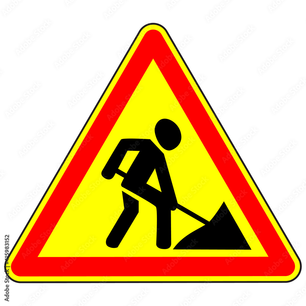 Road warning sign. Road works. Vector illustration. Road warning sign. Road works. Vector illustration.