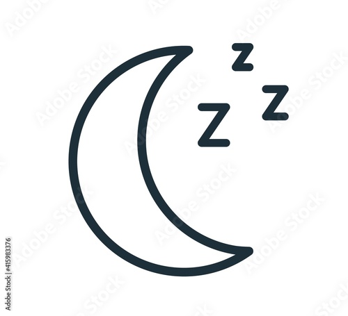 Simple icon in line art style with half moon or waning crescent. Symbol of night and bedtime. Linear flat vector illustration isolated on white background