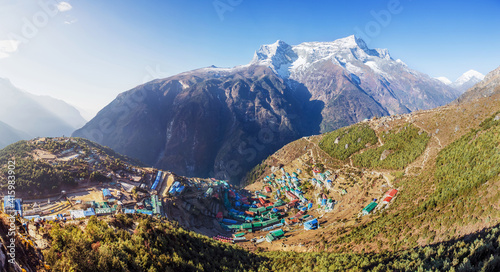 View on Namche Bazar, Khumbu district, Himalayas, Nepal photo