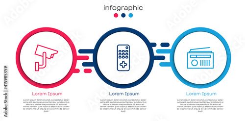 Set line Security camera, Remote control and Radio with antenna. Business infographic template. Vector.