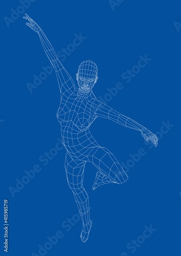 Wireframe ballerina in dance pose. Vector
