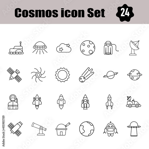 Black Line Art Set of Cosmos Icon In Flat Style.
