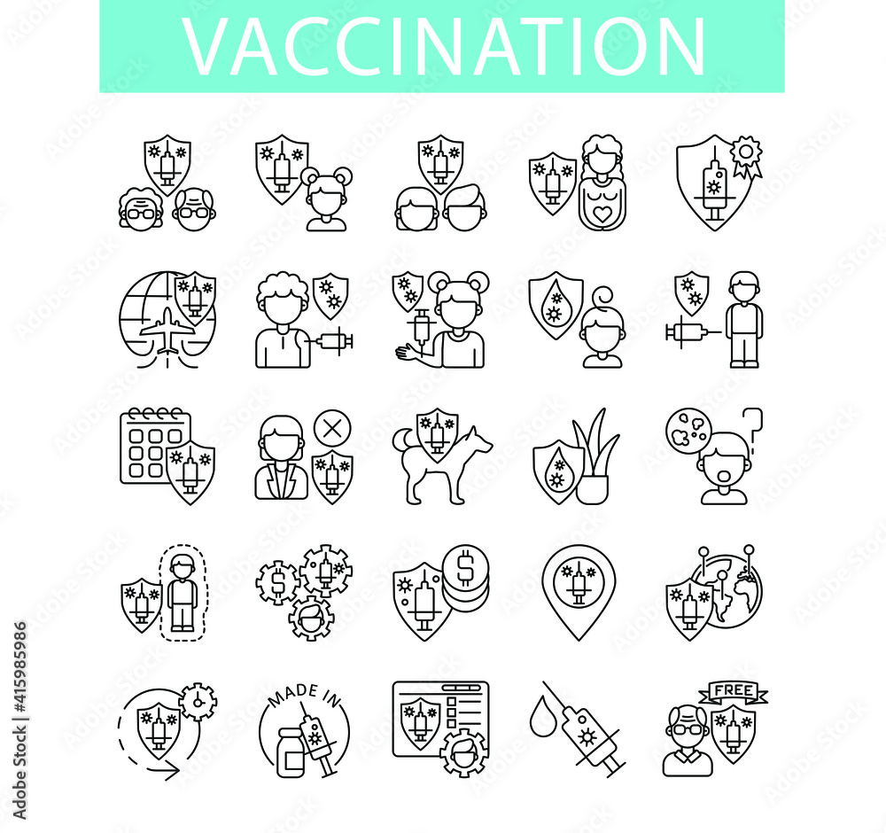 line icons set, vaccination people line icons set, vaccination people
