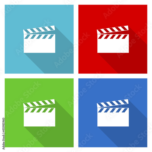 Video icon set, flat design vector illustration in eps 10 for webdesign and mobile applications in four color options