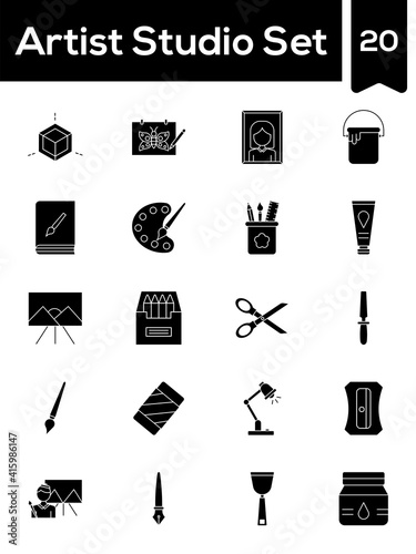 Glyph Style Set of Artist Studia Icon In Flat Style.