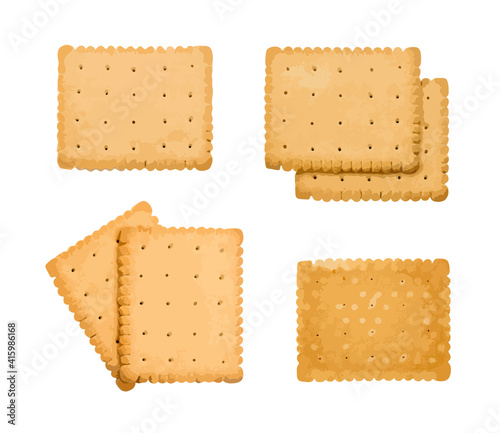 Golden biscuit cookies set, crackers vector illustration