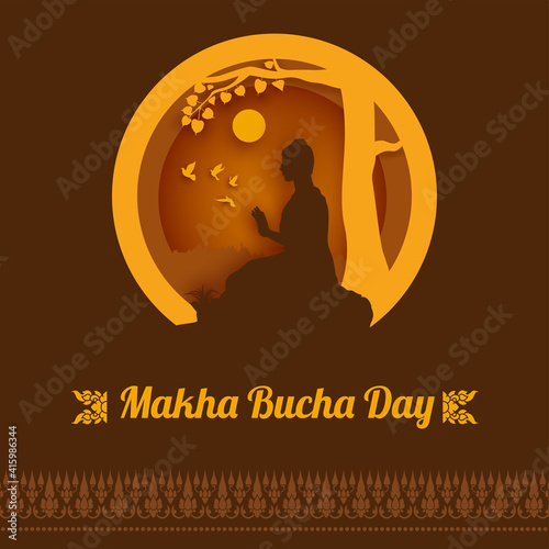Makha Bucha Day, Buddha delivering his teachings shortly before his death to 1,250 monks, Vector Illustration