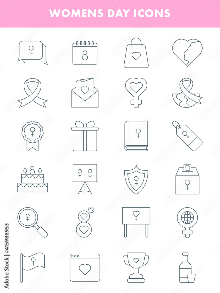 Illustration of Women's Day Set Icon in Thin Line Art. Illustration of Women's Day Set Icon in Thin Line Art.