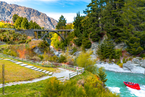 Edith Cavell Bridge over Shotover River in Queenstwon, New Zealand photo