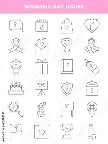 Illustration of Women s Day Set Icon in Thin Line Art.