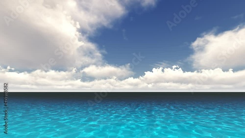 Beautiful tranquil natural vacation seascape with scenic ocean waves in tropical environment, deep clear transparent pure blue water background. A summer travel in paradise, peaceful 3D render