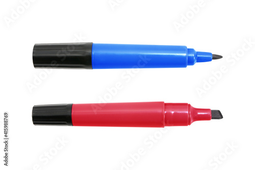blue marker pen and red marker pen isolated on white background with clipping path