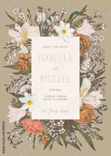 Floral vertical frame. Vintage.