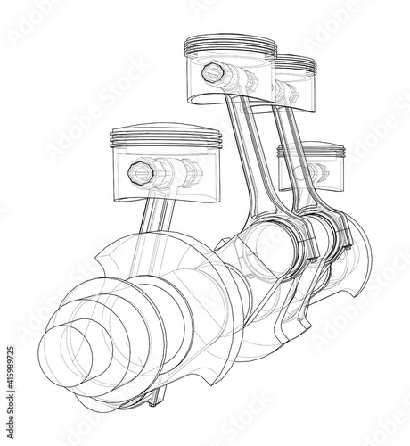 Engine crankshaft with pistons outline. Vector