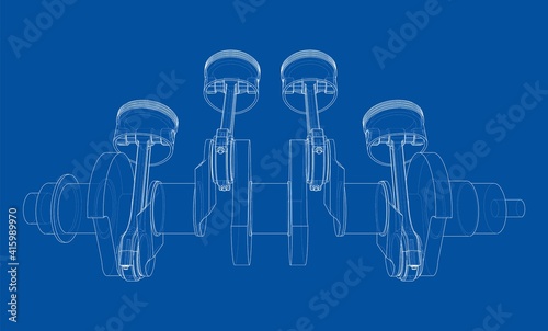 Engine crankshaft with pistons outline. Vector