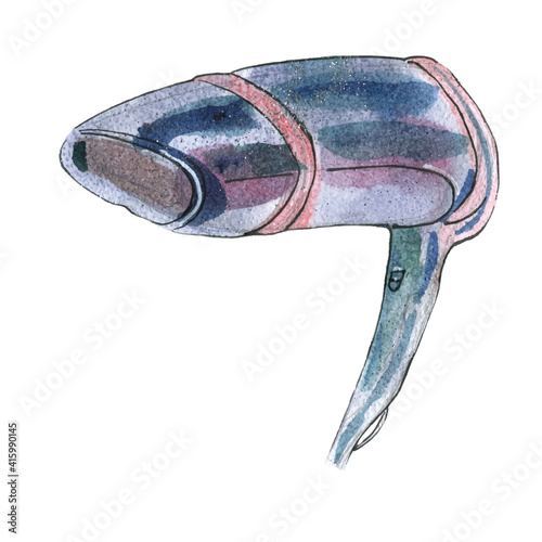 Hairdryer, watercolor illustration